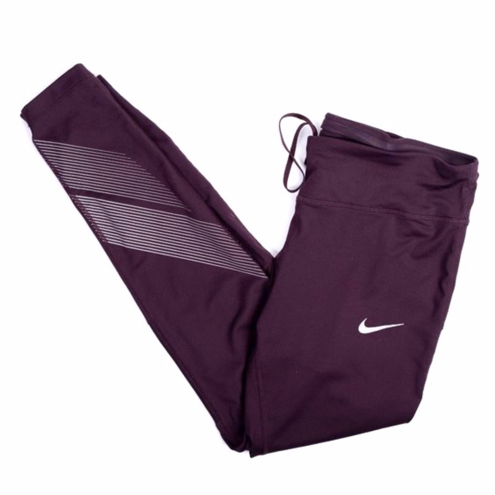Nike Dri Fit Power Flash Running Athleisure Leggings, Plum/Dark Purple, Sz S